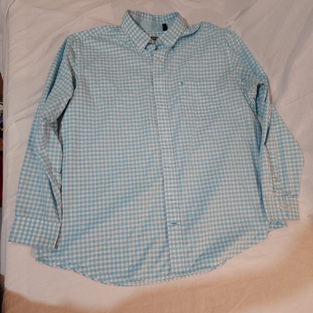 Izod Button Down Shirt Mens 2XLT Tall Blue Long Sleeve Plaid Pocket Collared